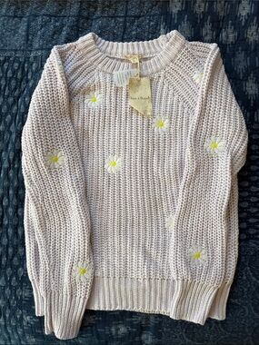 Hem & Thread Lavender Daisy Embroidered Crewneck Sweater
